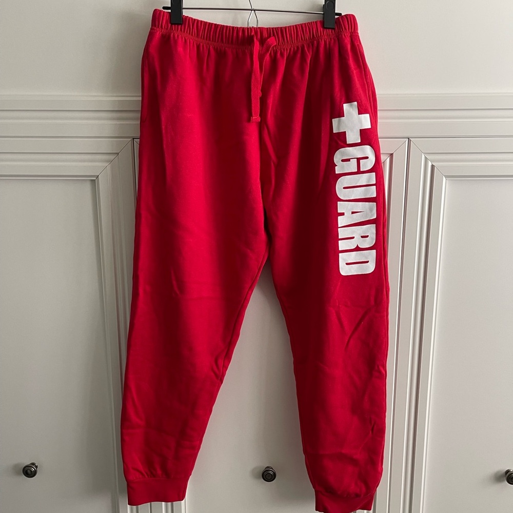 Lifeguard - Red and White Elastic Cuffed Joggers with Bold Print